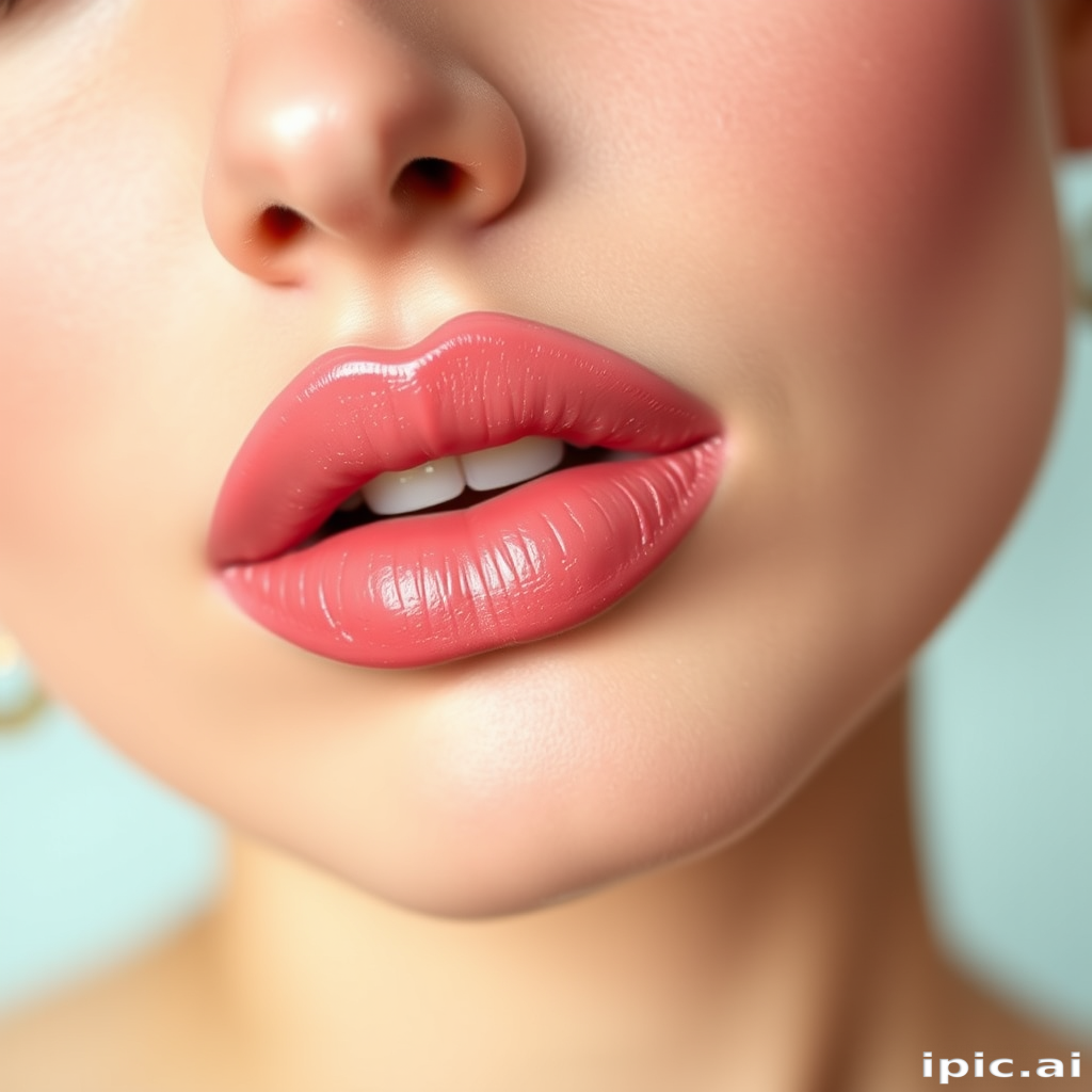 Frosted pale pink lipstick creates a retro-inspired look on thin, delicate lips, adding dimension and creating the illusion of fuller, more voluptuous lips