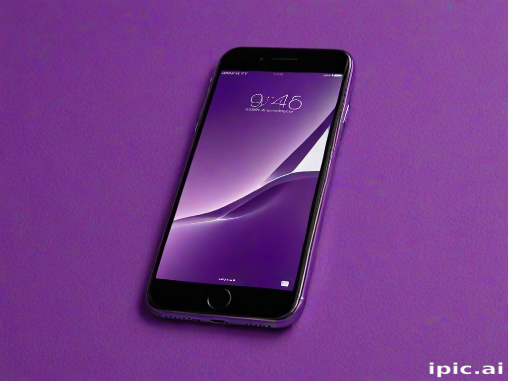  A Sleek Smartphone Displaying a Vibrant Purple Background with Time. 
