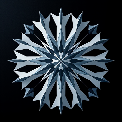 Create a high-resolution image of a geometric starburst design with sharp edges and a contrasting background, captured using a DSLR camera with a 50mm lens at f/2.8, ISO 100, and a shallow depth of field to enhance clarity and focus on the design.