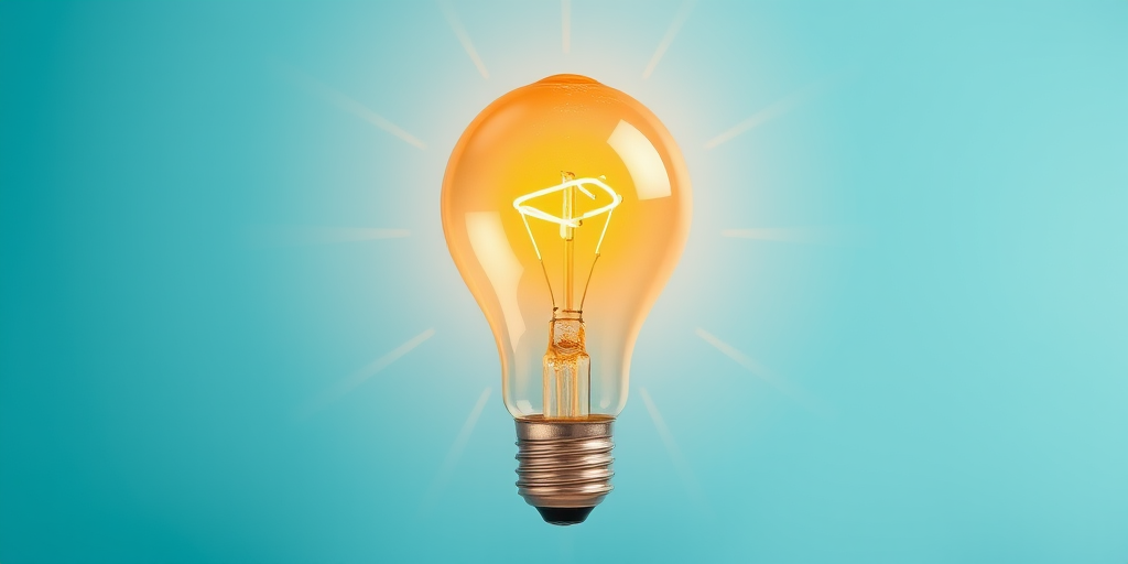 create an illustration of a glowing yellow light bulb with swirling filaments and surrounding rays on a soft blue background, shot with a DSLR camera at f/2.8 aperture, 50mm lens, in a bright and vibrant style, with natural lighting to enhance clarity and detail