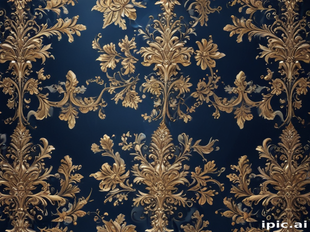 Elegant Floral and Ornate Gold Pattern on a Deep Blue Background