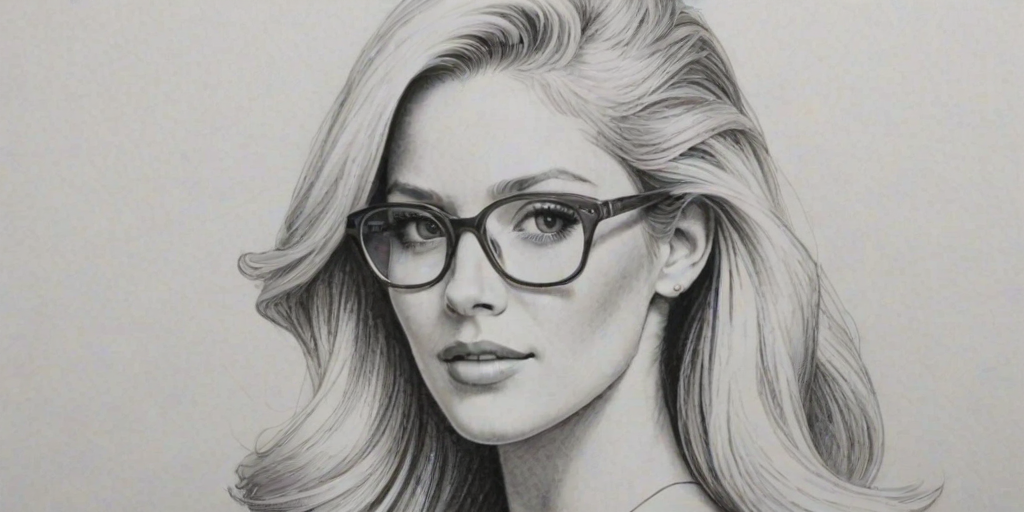 Resplendent Heidi Montag, pencil sketch, portrait of Splendid woman 1962s in glasses, hair style beatnik, outline, clear lines, fine lines, 8k
