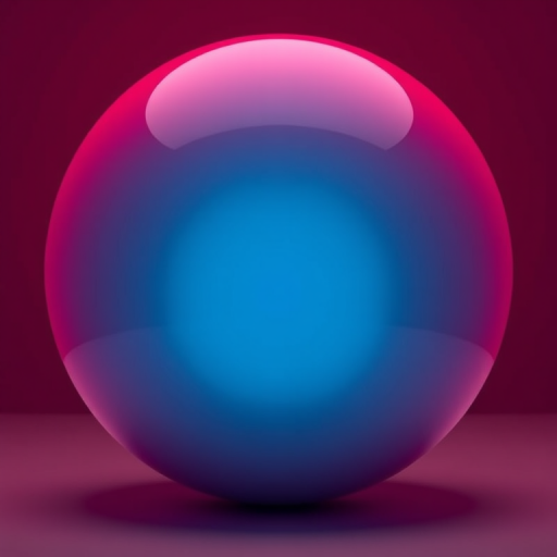 A smooth gradient sphere transitioning from a deep maroon to a soft blue center, captured with a DSLR camera, 50mm lens, aperture f/1.8, shutter speed 1/100s, ISO 200, in a studio setting with controlled lighting to enhance depth and detail.