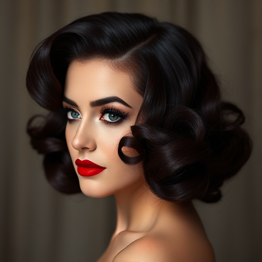 Sultry dark burgundy mane styled in voluminous vintage victory rolls, exuding old Hollywood glamour, aptly named "Velvet Vixen"