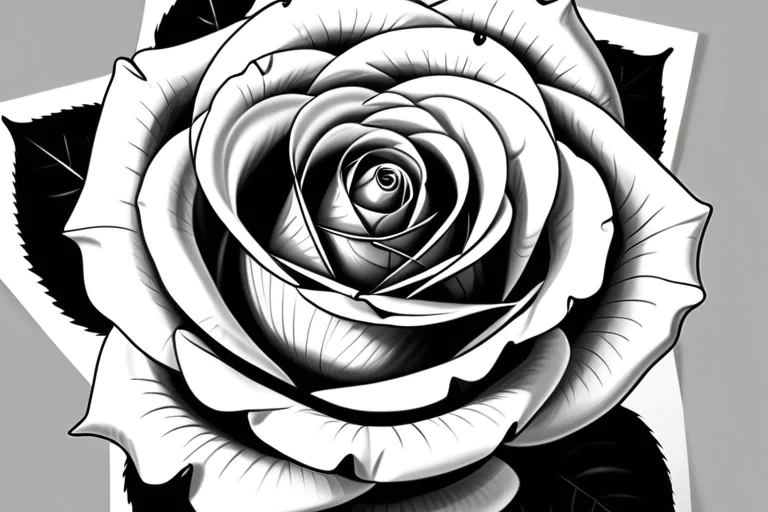 rose drawing black and white