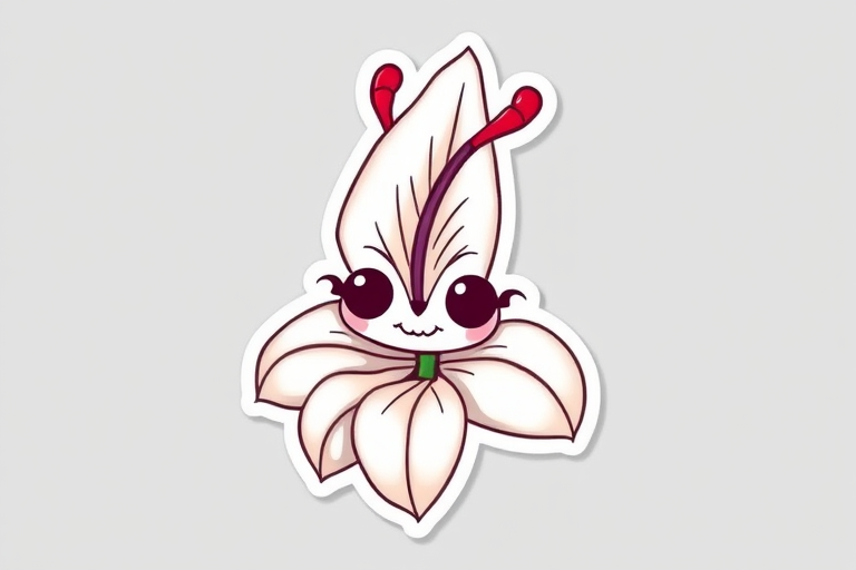 this image is a kawaii Darling voodoo lily sticker, 3d digital art, grey background, sticker line weight