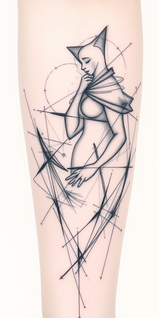 Sketch-style tattoo called "Artist's Reverie" resembling a rough pencil drawing with visible sketch lines and shading, creating a unique unfinished appearance