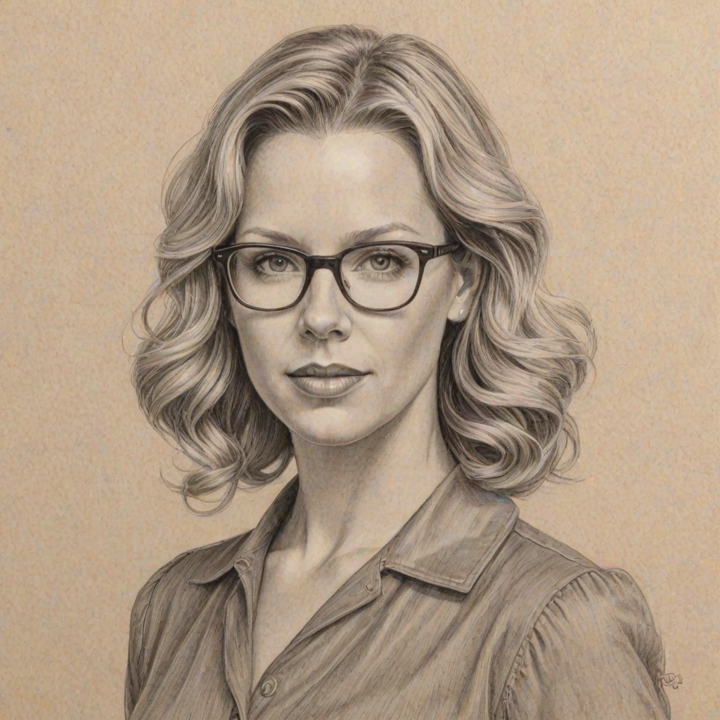 Stunning Jessica St. Clair, pencil sketch, portrait of Captivating woman 1934s in glasses, hair style beatnik, outline, clear lines, fine lines, 8k