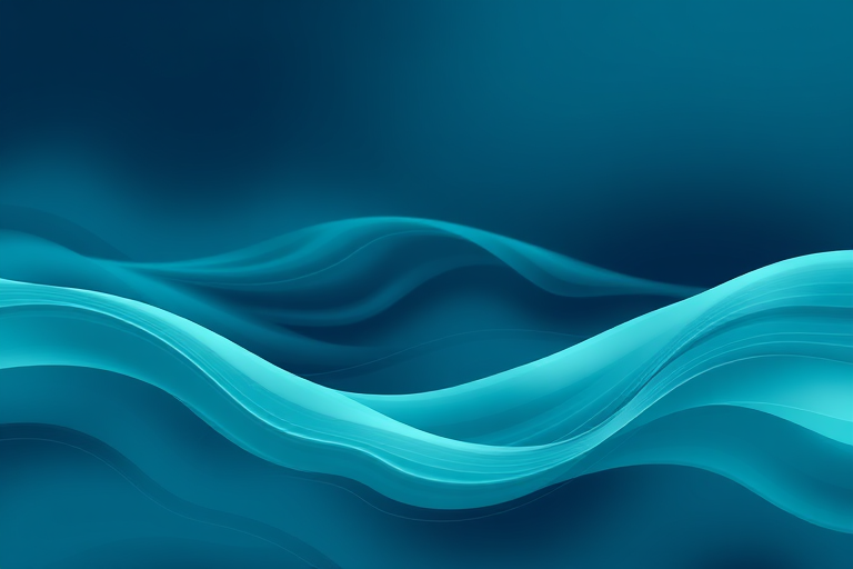 Create a high-resolution abstract background featuring flowing wave patterns with a gradient of teal to dark blue, using a Canon EOS R5 camera, 50mm lens, f/1.8 aperture, ISO 100, shot from a slightly elevated angle in soft lighting to enhance the texture and depth.