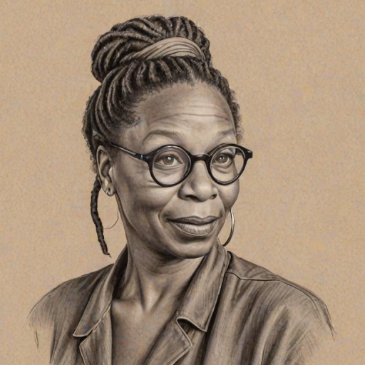 Stunning Whoopi Goldberg, pencil sketch, portrait of Charming woman 1933s in glasses, hair style beatnik, outline, clear lines, fine lines, 8k