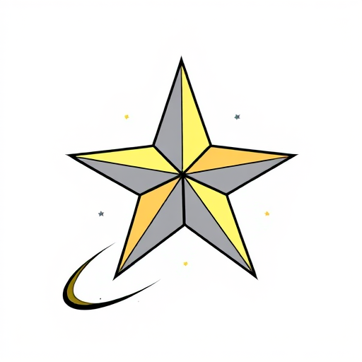 Create an illustration of a star with five points and a comet tail, using a high-resolution digital art style, shot from a slightly elevated angle, with a focus on sharp lines and detailed shading, using a digital camera set to 24mm, f/4 aperture, and ISO 100.