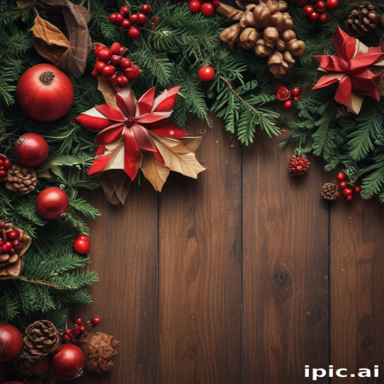 Festive Christmas Decoration Featuring Holly, Pine Cones, and Red Ornaments
