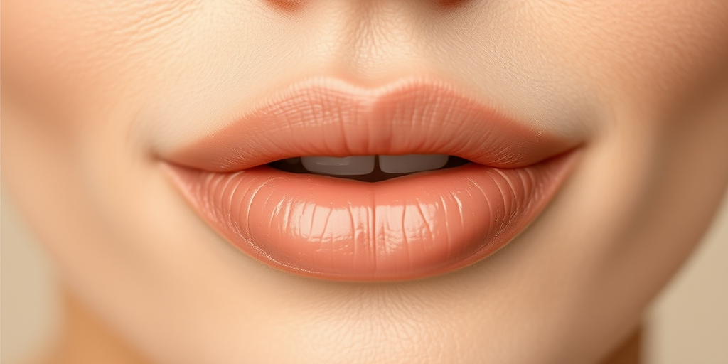 Elegant "Nude Cashmere" lips showcasing a natural, velvety beige tone, enhancing the lips' natural contours with subtle contouring