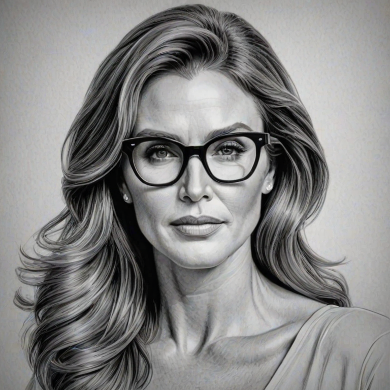 Dazzling Caitlyn Jenner, pencil sketch, portrait of Captivating woman 1955s in glasses, hair style beatnik, outline, clear lines, fine lines, 8k