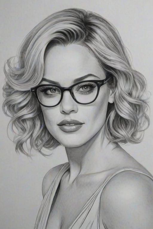 Beauteous Peta Murgatroyd, pencil sketch, portrait of Magnificent woman 1924s in glasses, hair style beatnik, outline, clear lines, fine lines, 8k