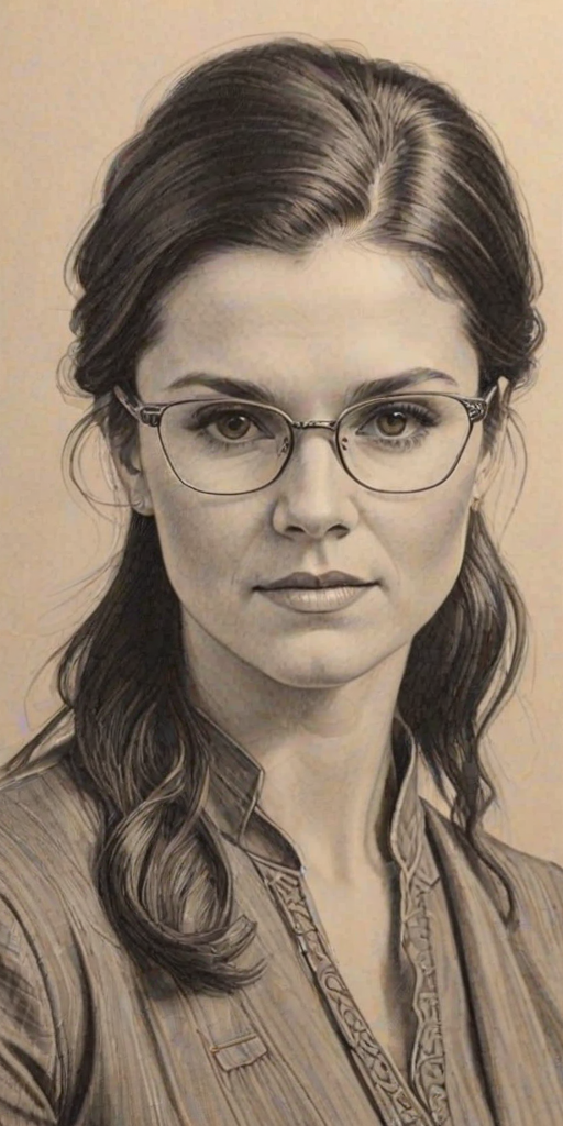Beauteous Danica Patrick, pencil sketch, portrait of Dazzling woman 1925s in glasses, hair style beatnik, outline, clear lines, fine lines, 8k