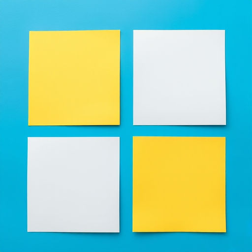 Capture a vibrant blue background with four evenly spaced empty squares arranged in a grid layout, using a DSLR camera at f/8 aperture, ISO 100, and a 50mm lens, shot from eye level with natural lighting to enhance image clarity and depth.