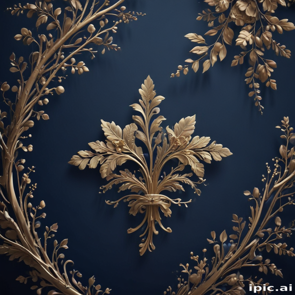 Elegant Golden Floral Motif Against a Deep Blue Background Design