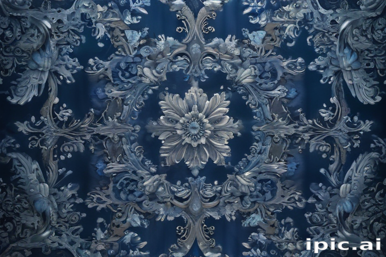 Intricate Floral Pattern on Deep Blue Background with Elegant Design ...