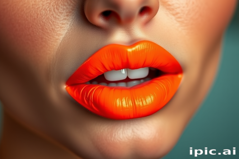 Bold neon orange lips make a vibrant statement, featuring an ultra-matte finish that pops against any skin tone and radiates energy