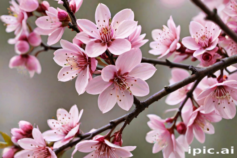 Delicate Cherry Blossom Branch Adorned with Soft Pink Petals in Springtime