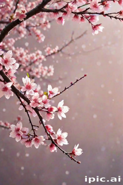 Delicate Cherry Blossom Branches Adorned with Pink Blooms Against a ...