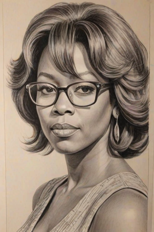 Pleasing Alfre Woodard, pencil sketch, portrait of Dazzling woman 1966s in glasses, hair style beatnik, outline, clear lines, fine lines, 8k