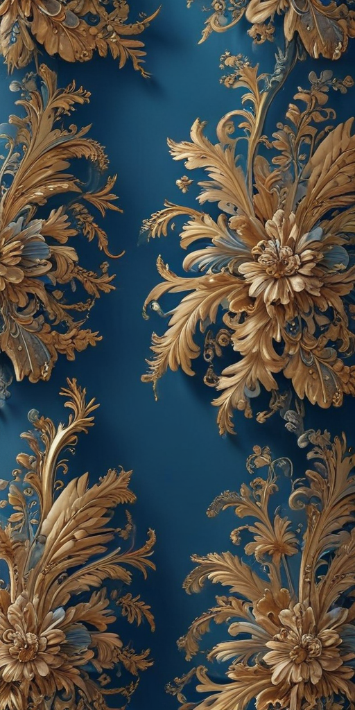 Elegant Floral Patterns in Gold Against a Deep Blue Background