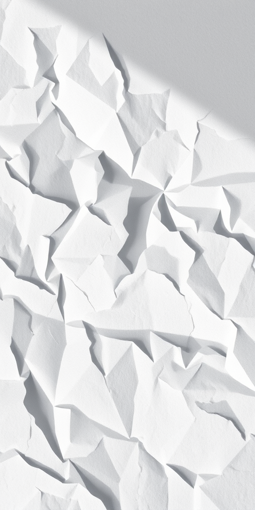 create a highly detailed close-up of a crumpled white paper texture with soft shadows, using a DSLR camera with a 50mm lens, aperture f/8, ISO 200, shutter speed 1/125s, in natural lighting to enhance depth and contrast