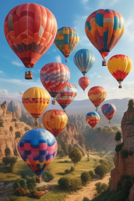 Colorful Hot Air Balloons Soaring Over Majestic Landscapes at Sunrise