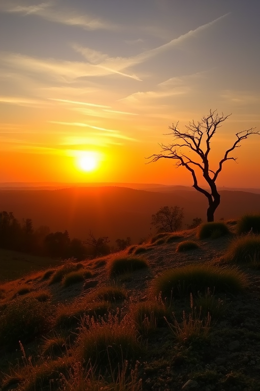 Generate a vivid image of a serene landscape during sunrise with soft, warm light illuminating the scene, captured with a DSLR camera at ISO 100, aperture f/11, shutter speed 1/125 sec, landscape view, using a wide-angle lens for depth and detail.