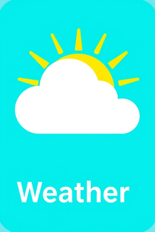 Create a vibrant and modern weather icon featuring a stylized white cloud with a yellow sun peeking behind it, set against a bright turquoise background, using a digital illustration style with a resolution of 300 DPI, captured in a vector format, ensuring sharp edges and clear colors.