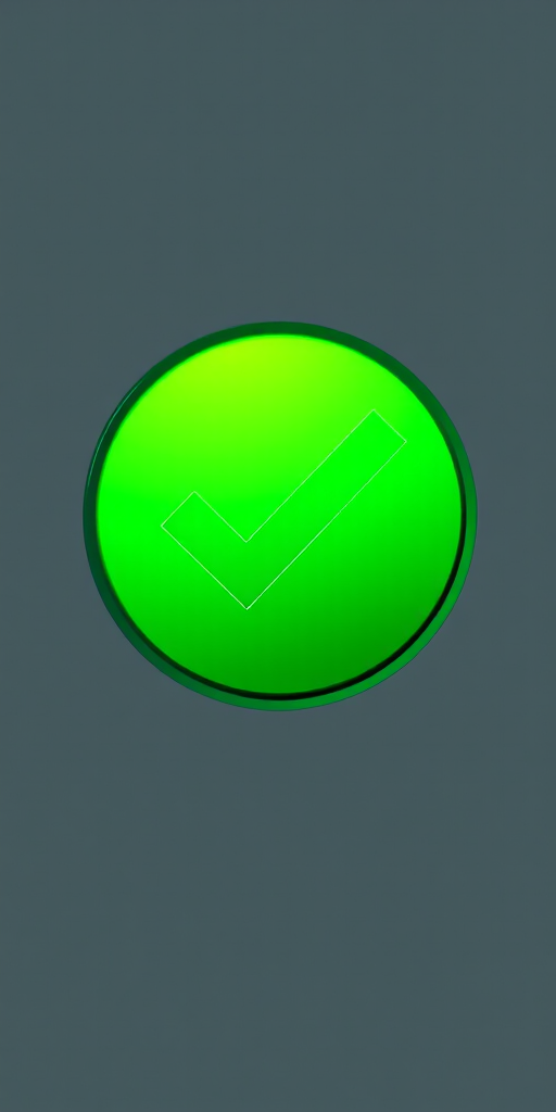 Create a high-resolution image of a large green circular checkmark icon on a transparent background, captured with a 50mm lens at f/8 aperture, ISO 100, in a soft diffused light setting for even colors.