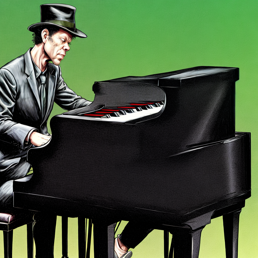 tom waits playing piano cartoon