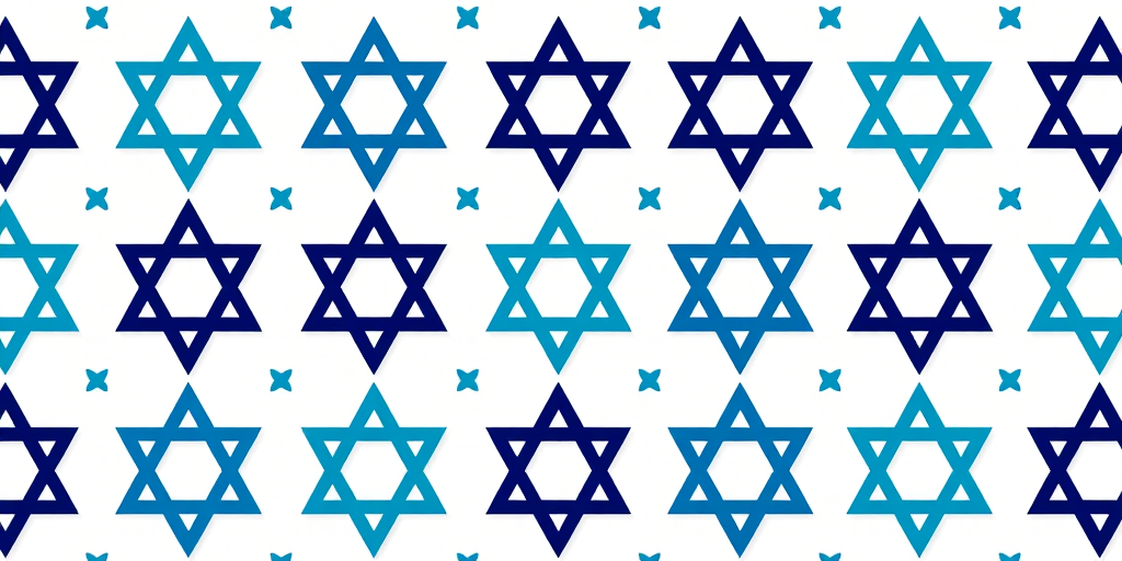 Generate a seamless pattern of blue and teal Star of David symbols on a white background, using a Canon EOS 5D Mark IV with a 50mm f/1.8 lens, aperture set to f/8, ISO 200, and a high-resolution setting for optimal clarity.