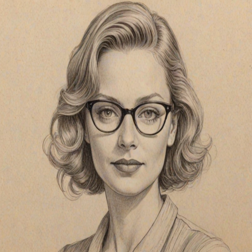 Superb Amanda Detmer, pencil sketch, portrait of Enchanting woman 1938s in glasses, hair style beatnik, outline, clear lines, fine lines, 8k