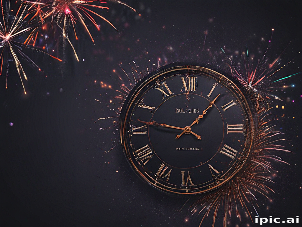 Simple Clock Firework Elegant Clock Surrounded by Colorful Fireworks Celebrating a Special ...