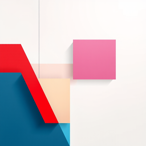 Create a high-resolution digital illustration of a minimalist abstract design with geometric shapes, using a Canon EOS R5 camera, 50mm lens, aperture f/1.8, ISO 100, focused on vibrant color contrasts, soft lighting, and a clean background for enhanced clarity.