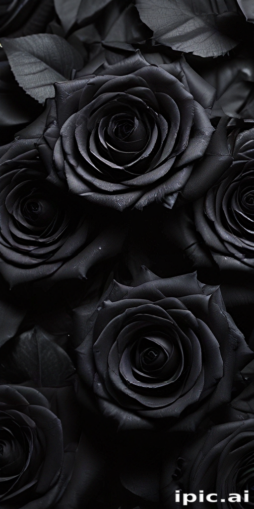 Elegant Arrangement of Deep Black Roses Against a Dark Background