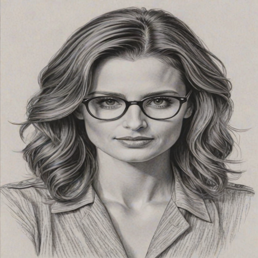Splendid Stana Katic, pencil sketch, portrait of Beauteous woman 1947s in glasses, hair style beatnik, outline, clear lines, fine lines, 8k