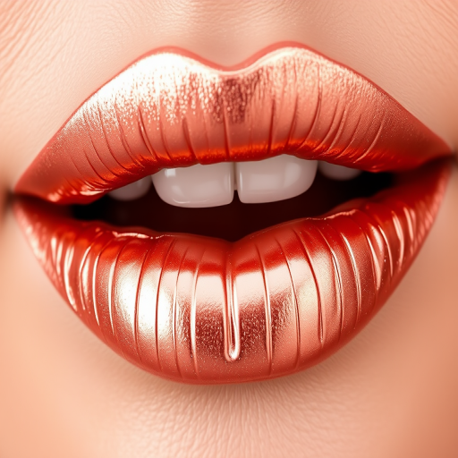Metallic rose gold lips with a foiled effect, named "Gilded Petals," offering intense pigmentation and a mirror-like reflective surface