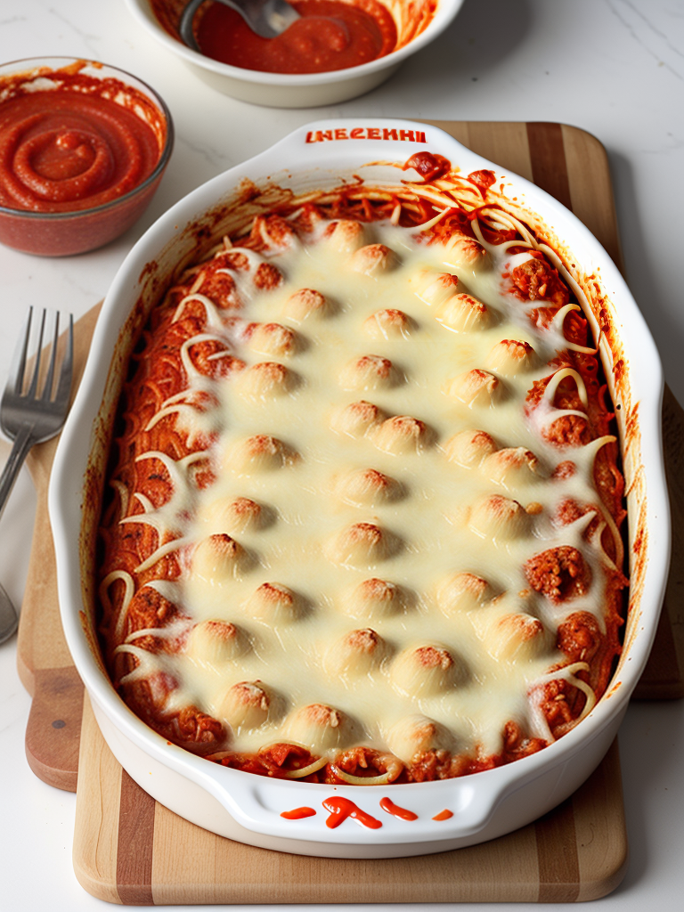 baked spaghetti with alfredo and red sauce