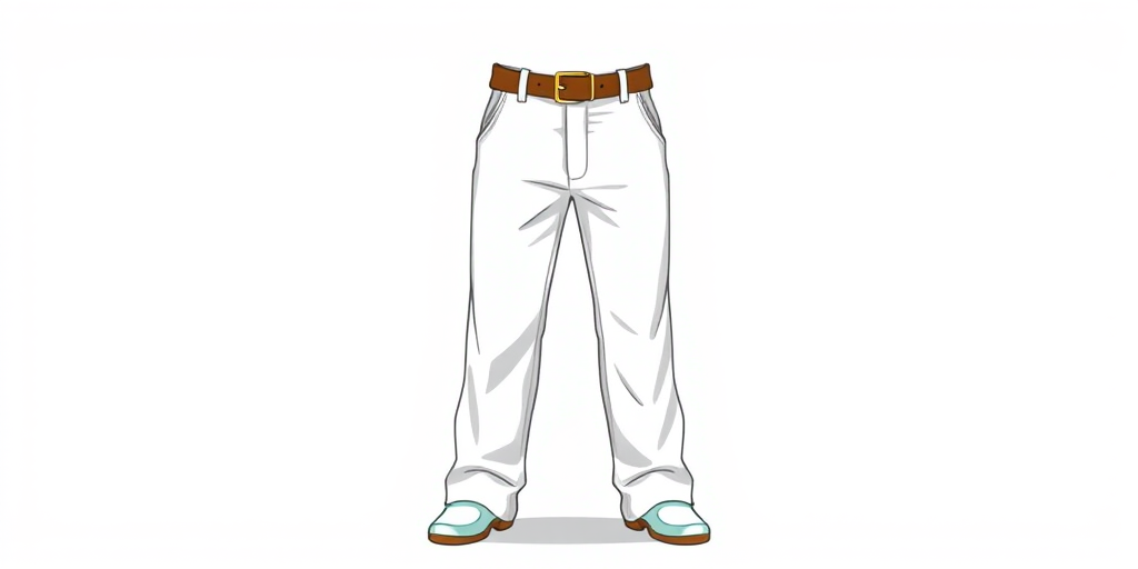 Full-length illustration of white pants with a brown belt, captured from a front view, using a high-resolution DSLR camera at f/4.5 aperture, 1/250s shutter speed, and ISO 100, with streamlined lighting for enhanced clarity and details.