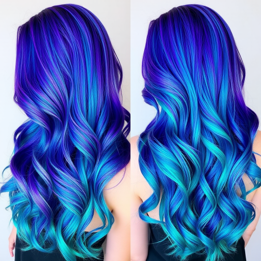 Mesmerizing holographic hair color shifting from purple to blue to green, styled in mermaid waves for an otherworldly "Galactic Siren" look
