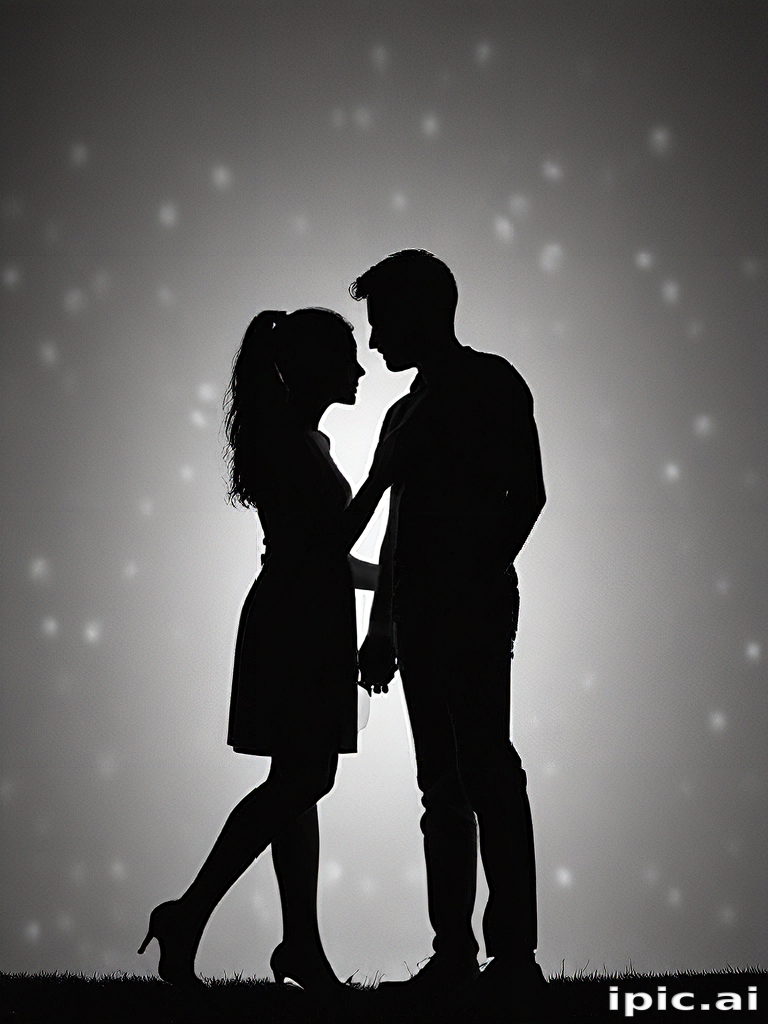 Silhouette of a Loving Couple Embracing Under a Starry Night Sky