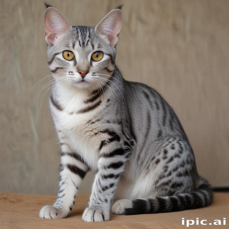 Elegant Gray Tabby Cat with Striking Stripes Posing Gracefully indoors