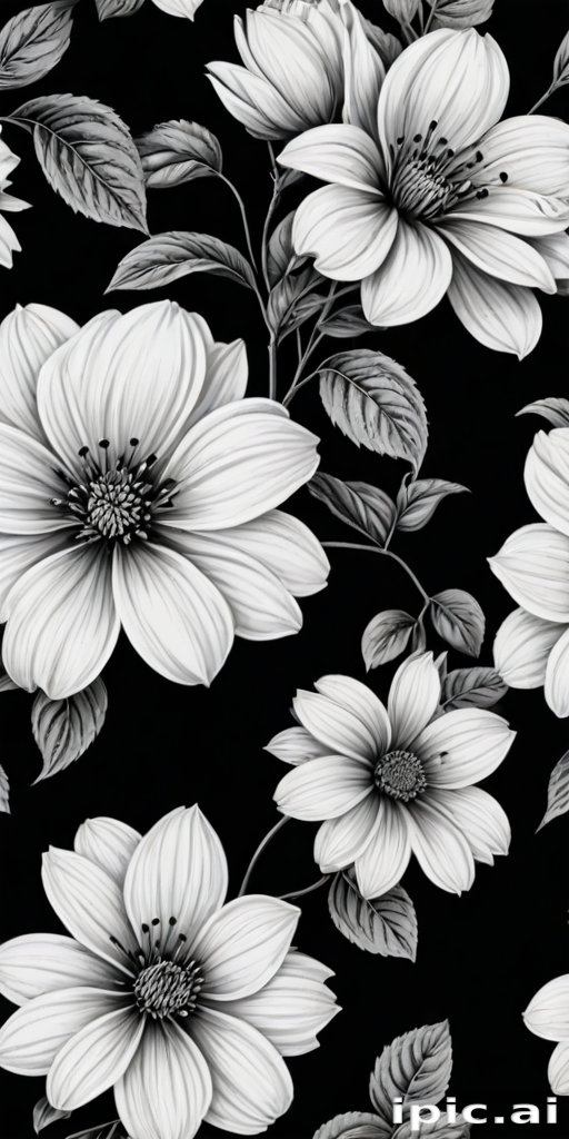 Elegant Black and White Floral Pattern Featuring Delicate Blossoms and ...