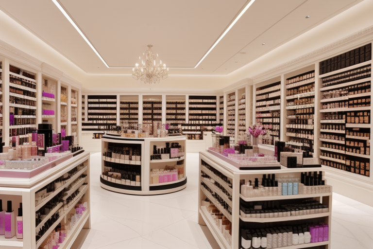 Elegant Beauty Store Interior Showcasing a Wide Range of Cosmetics Products