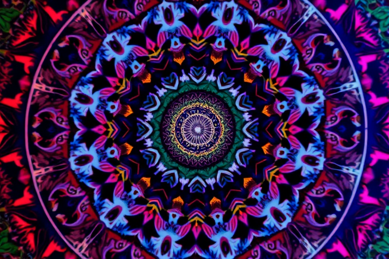 high-resolution abstract design with intricate patterns and vibrant colors, captured with a DSLR camera, aperture f/5.6, ISO 100, shutter speed 1/125s, standard lens, 50mm, overhead view, sharp focus, in a well-lit environment