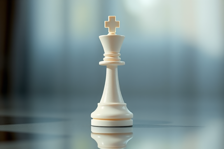High-resolution image of a white chess bishop on a reflective surface, soft focus background, shot with a DSLR camera using a 50mm lens, aperture f/1.8, ISO 100, and natural lighting to enhance shadows and highlights.